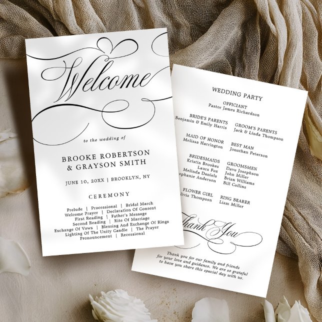 Modern calligraphy timeless Black  Wedding Program (Modern calligraphy timeless Black Wedding Program )