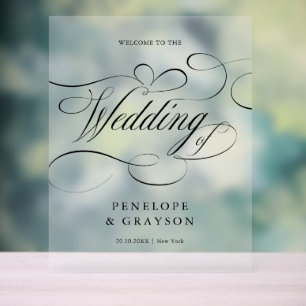 Modern calligraphy timeless black Wedding Welcome Acrylic Sign