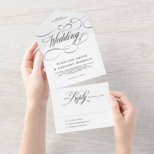 Modern calligraphy timeless Black white wedding All In One Invitation