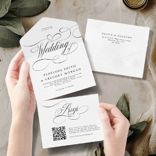 Modern calligraphy timeless black white wedding all in one invitation