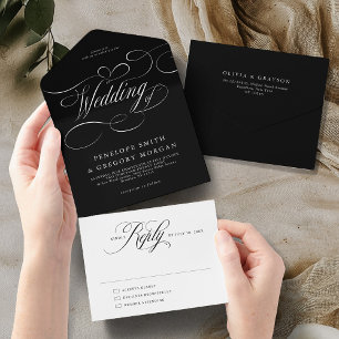 Modern calligraphy timeless Black white wedding All In One Invitation