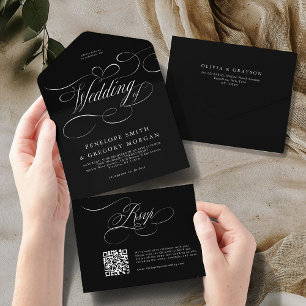 Modern calligraphy timeless black white wedding all in one invitation