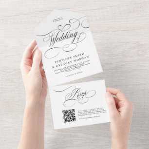 Modern calligraphy timeless black white wedding all in one invitation