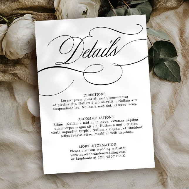 Modern calligraphy timeless Black white wedding Enclosure Card (Modern calligraphy timeless Black white wedding details Enclosure Card)