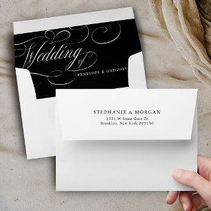 Modern calligraphy timeless black & white wedding envelope
