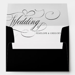 Modern calligraphy timeless black & white wedding envelope