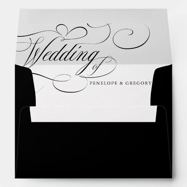 Modern calligraphy timeless black & white wedding envelope (Back (Bottom))
