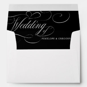 Modern calligraphy timeless black & white wedding envelope