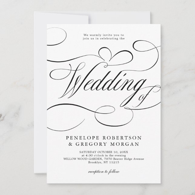 Modern calligraphy timeless Black white wedding Invitation (Front)