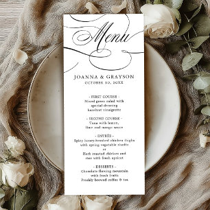 Modern calligraphy timeless black white wedding menu
