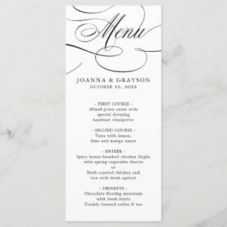 Modern calligraphy timeless black white wedding menu