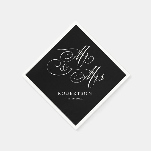 Modern calligraphy timeless black & white wedding napkin (Corner)