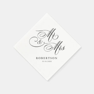 Modern calligraphy timeless black & white wedding napkin