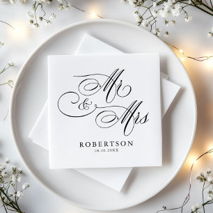 Modern calligraphy timeless black & white wedding napkin
