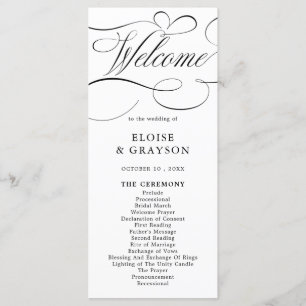 Modern calligraphy timeless black white wedding programme