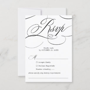 Modern calligraphy timeless Black white wedding RSVP Card