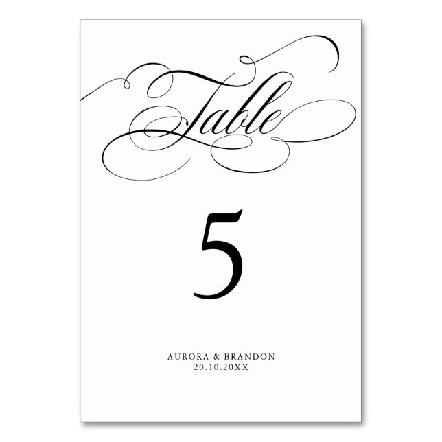 Modern calligraphy timeless black & white wedding table number (Front)