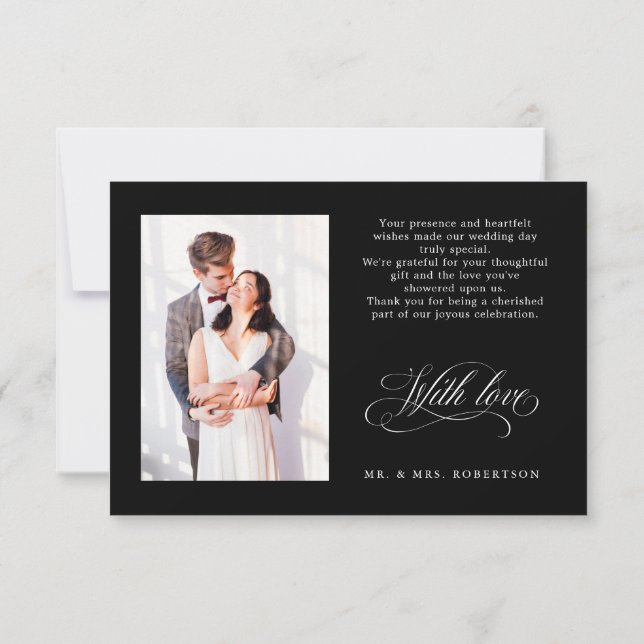 Modern calligraphy timeless Black & white wedding Thank You Card (Back)