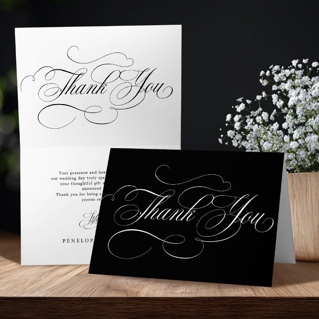 Modern calligraphy timeless black & white wedding thank you card (Modern calligraphy timeless black & white wedding thank you card)