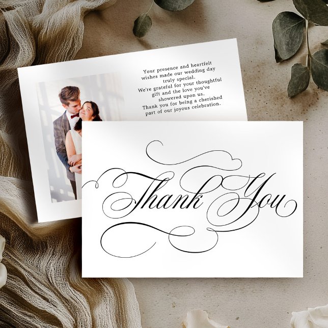 Modern calligraphy timeless Black & white wedding Thank You Card (Modern calligraphy timeless Black & white wedding Thank You Card)