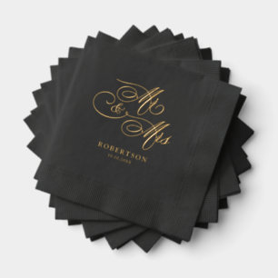 Modern calligraphy timeless gold and Black wedding Foil Napkins