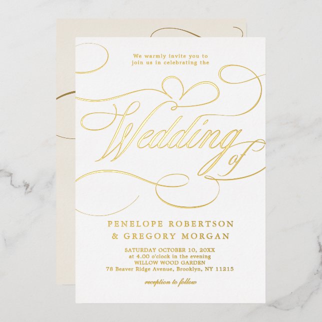 Modern calligraphy timeless gold and white wedding (Front/Back)