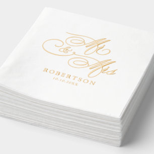 Modern calligraphy timeless gold and white wedding foil napkins