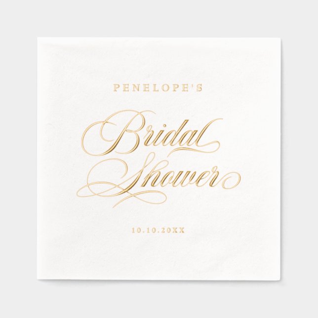 Modern calligraphy timeless gold and white wedding foil napkins (Front)