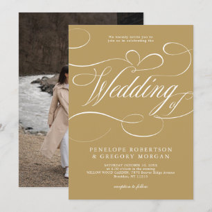 Modern calligraphy timeless gold and white wedding invitation