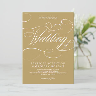 Modern calligraphy timeless gold and white wedding invitation