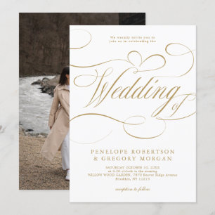 Modern calligraphy timeless gold and white wedding invitation