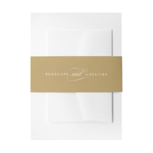 Modern calligraphy timeless gold and white wedding invitation belly band