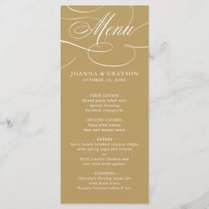 Modern calligraphy timeless gold and white wedding menu