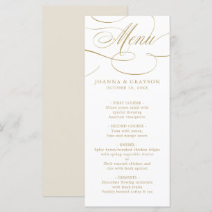 Modern calligraphy timeless gold and white wedding menu