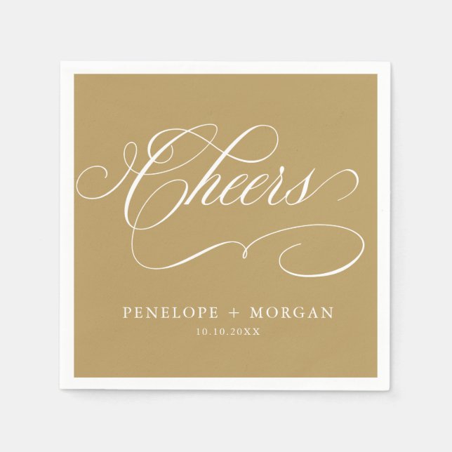 Modern calligraphy timeless gold and white wedding napkin (Front)