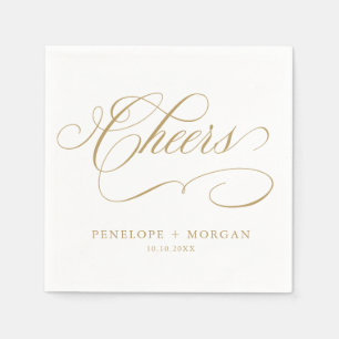 Modern calligraphy timeless gold and white wedding napkin