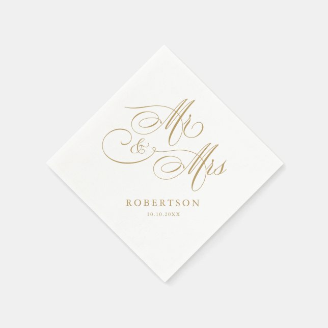 Modern calligraphy timeless gold and white wedding napkin (Corner)
