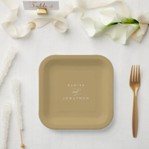 Modern calligraphy timeless gold and white wedding paper plate