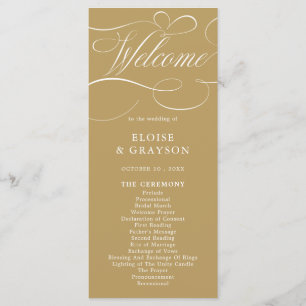 Modern calligraphy timeless gold and white wedding programme