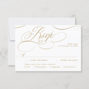 Modern calligraphy timeless gold and white wedding RSVP card