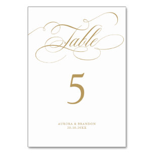 Modern calligraphy timeless gold and white wedding table number