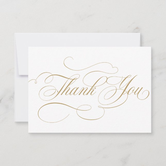Modern calligraphy timeless gold and white wedding thank you card (Front)