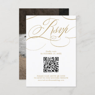 Modern calligraphy timeless gold QR code Photo RSVP Card
