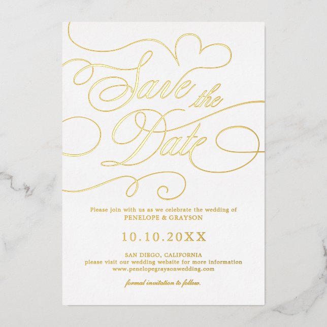 Modern calligraphy timeless gold Save the Date     (Front)