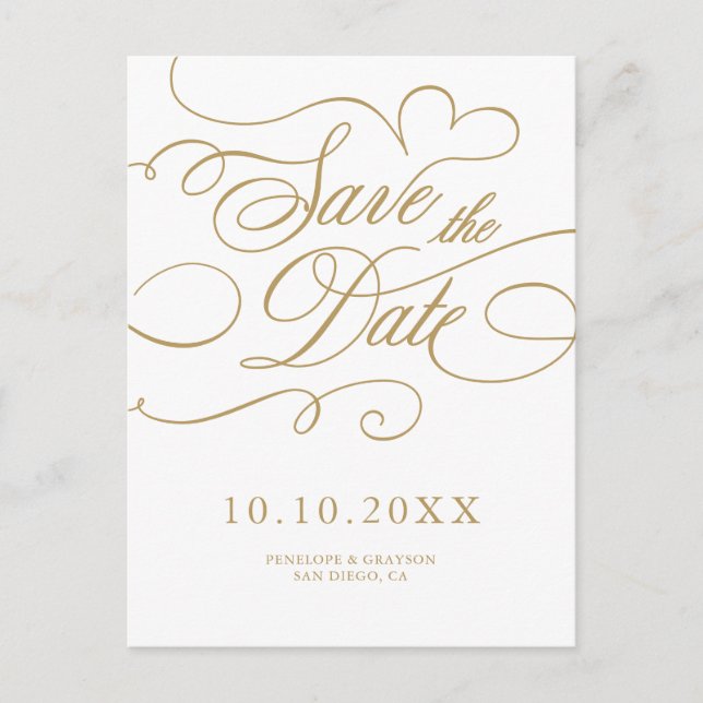 Modern calligraphy timeless gold  Save the Date Postcard (Front)