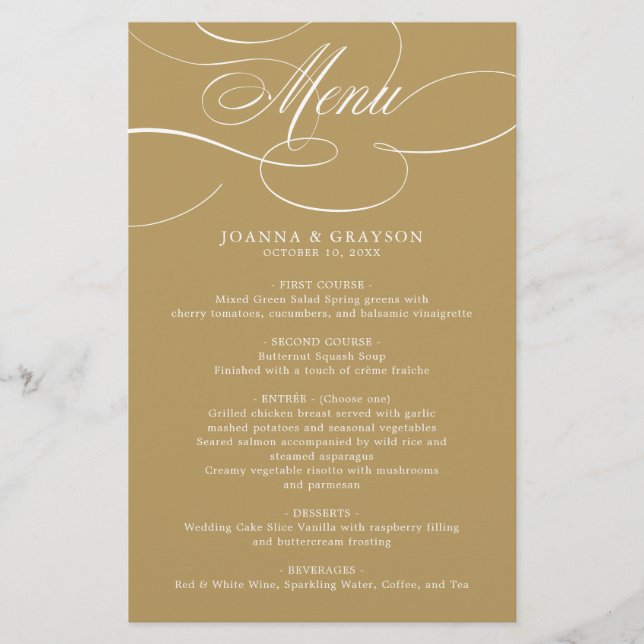 Modern calligraphy timeless gold wedding Menu (Front)