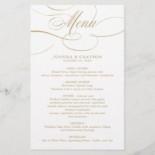 Modern calligraphy timeless gold wedding Menu