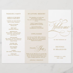 Modern calligraphy timeless gold wedding Program