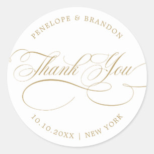 Modern calligraphy timeless gold wedding thank you classic round sticker