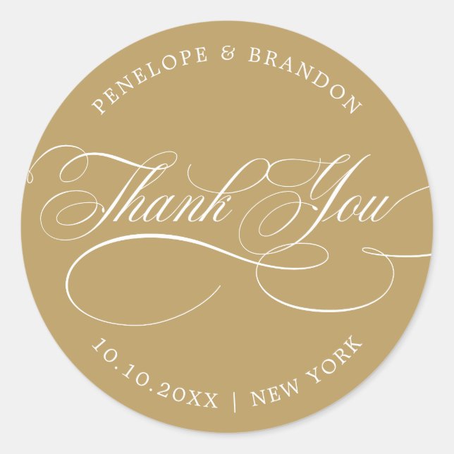 Modern calligraphy timeless gold wedding thank you classic round sticker (Front)